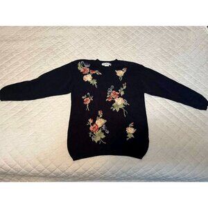 Vintage 90s JH Collectibles Sweater Women Large Floral Knit Grannycore Pullover